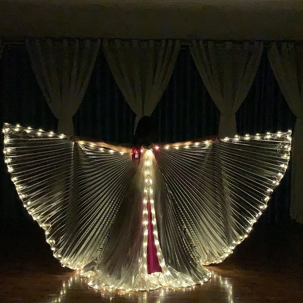 Personalizado led luminoso asa prop prata luz amarela fenda manto halloween manto dança do ventre desempenho traje exótico dancewear
