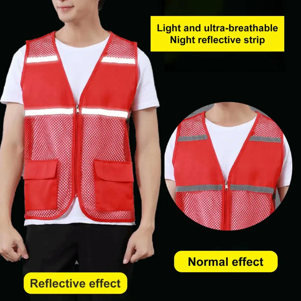 Durable Solid Color Reflective Strip Polyester Non-fading Cardigan Volunteer Vest Coat Vest Coat Attracting Attention