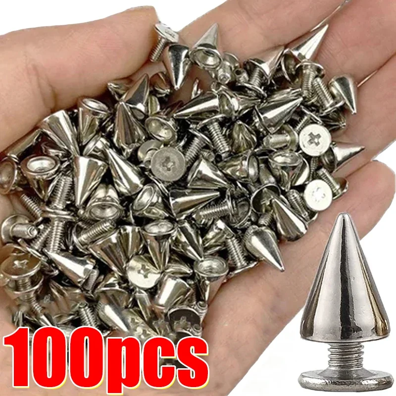 10-100pcs DIY Metal Cone Spikes Double Cap Punk Silver Rivets Cone Studs Handcraft Cool Rivets Shoes Clothes Bag Accessories