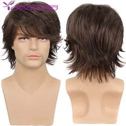 Y Demand Men's Wigs Synthetic Full Wig Natural Wave Brown Pixie Cut Hair Short Fleeciness Realistic High Fiber Wigs Daily