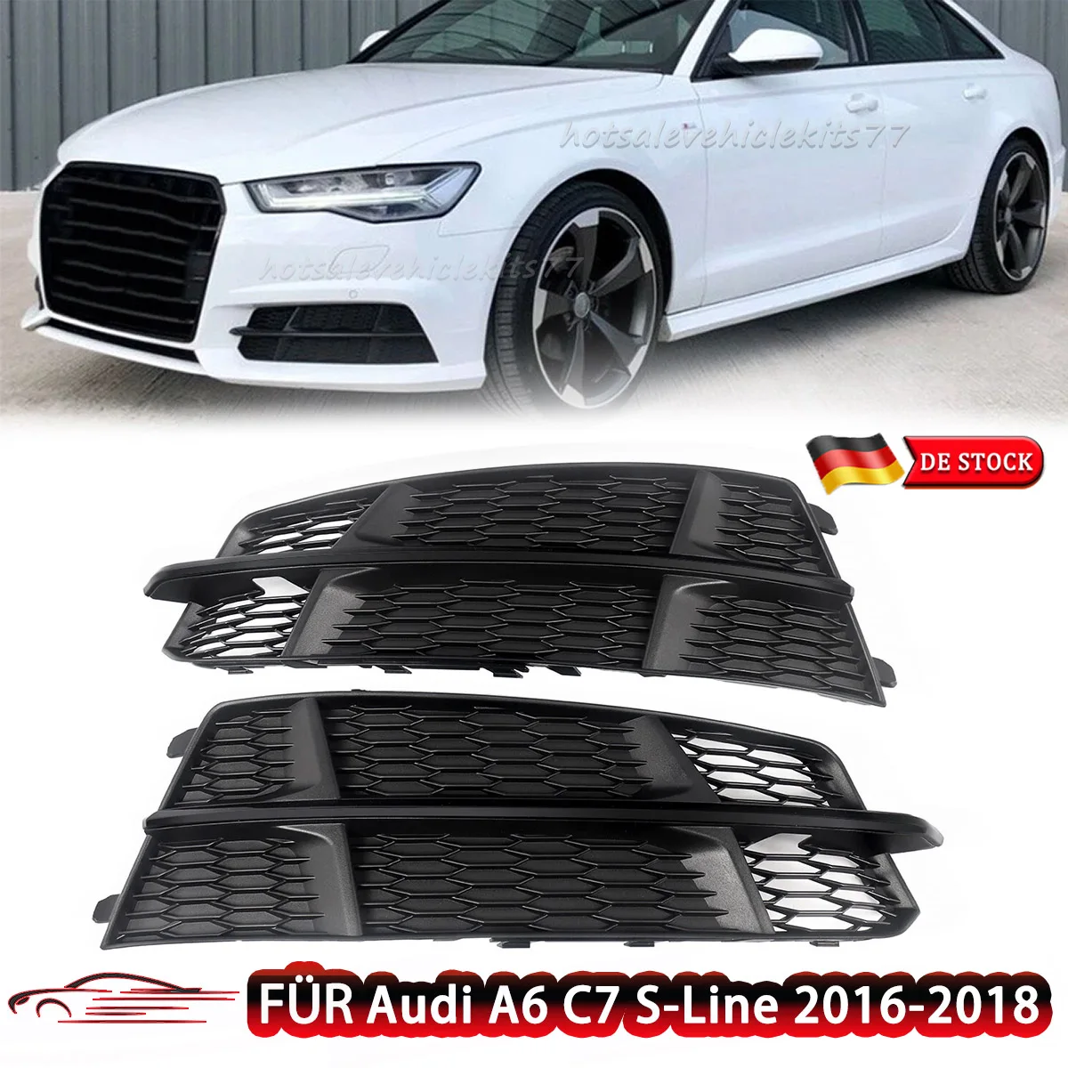 Für Audi A6 C7 S-Line S6 Nebelscheinwerfer-Abdeckungsgitter 2015 2016 2017 2018 Wabengitter Nebelscheinwerfer-Abdeckungsgitter Schwarz Nachrüst-Zierleiste