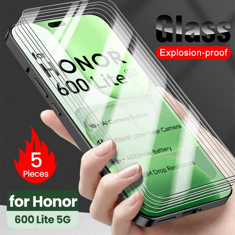 5 Stück 9H Displayschutzfolien für Honor 600 Lite 5G Schutzglas Honer Honar 600Lite Vollständige Abdeckung aus gehärtetem Glas Film Honor600Lite