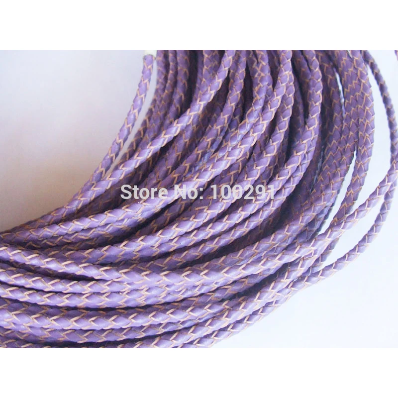 High quality natural 3mm purple braided geunine leather cord 50meters/roll