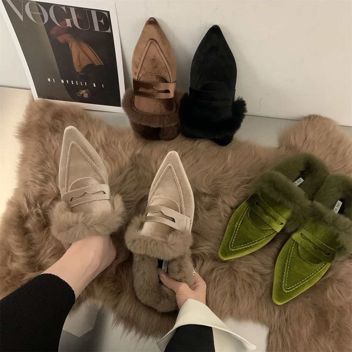 Women Thick Fur Winter Slippers Warm Shoes Slippers Platform Heels Casual Cotton  Home Slides Boots 2022 New Plush Women Shoes