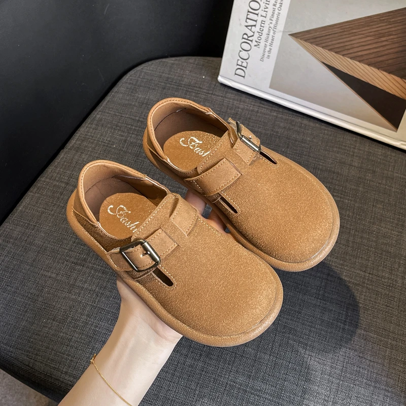 2024 New Boys Casual Shoes Children Fashion Buckle Round-toe Britain Style Girls Loafers Versatile Breatheable Kids Unisex Shoes