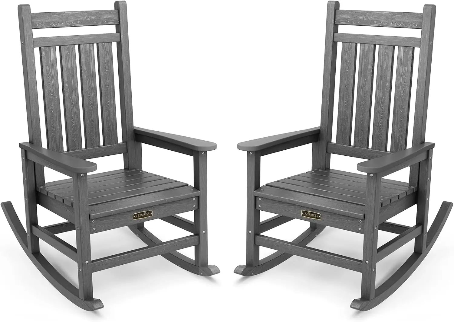 Outdoor Rocking Chair Set of 2, HDPE Rocking Chairs for Adult, All Weather Porch Rockers for Lawn Garden, Grey