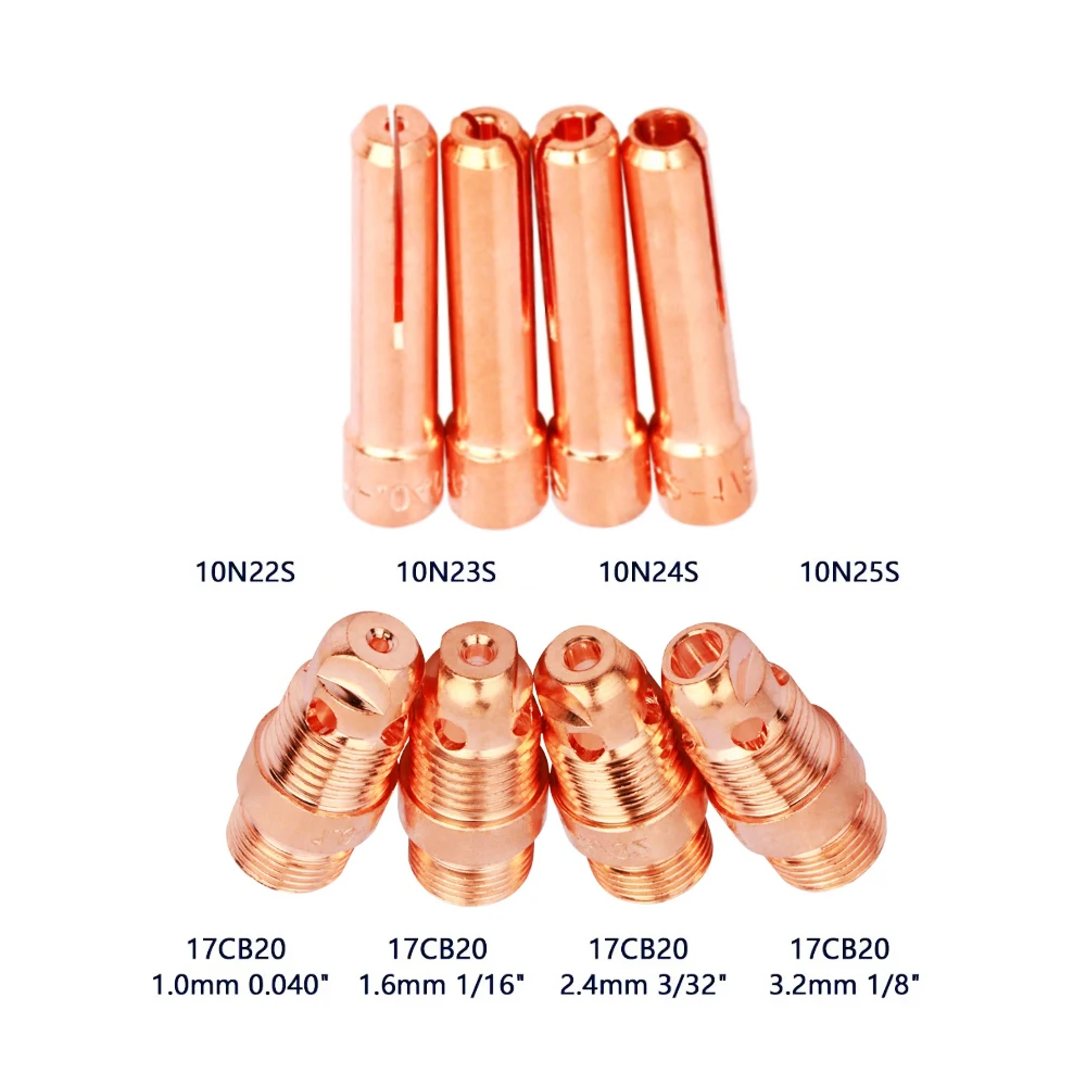 1.0mm 1.6mm 2.4mm 3.2mm 10N22S 10N23S 10N24S 10N25S TIG Collet Body Stubby 17CB20 Fit TIG WP17/18/26 Welding Torch Accessories