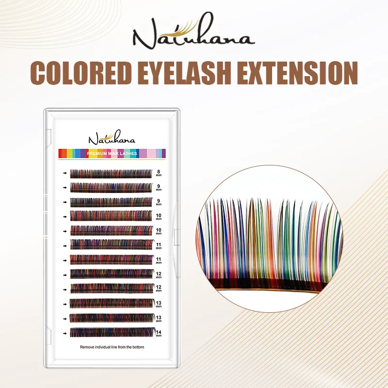 NATUHANA Mix Color lashes Extensions Colorful Eyelashes Mink Fake Individual Rainbow Colored Lashes 8-14mixed Makeup Cilios