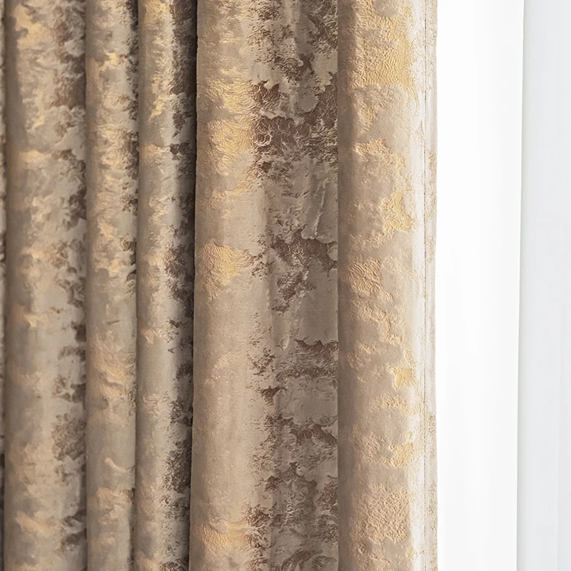 Golden Coffee Velvet Gilded Curtains for Living Room Bedroom French Window Balcony Customized Villa Finished Partition Curtain