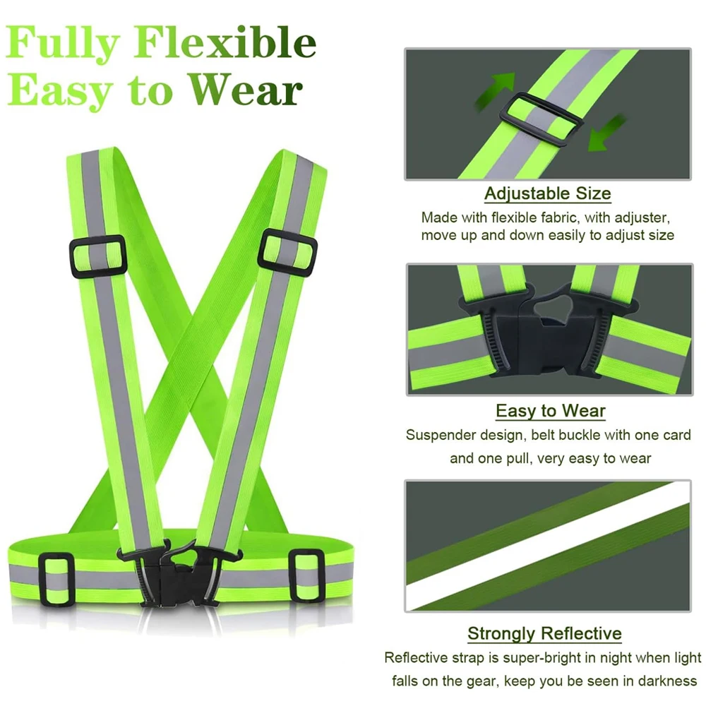 Fotografia 4: 1 pçs colete de corrida noturna alta visibilidade reflexivo, respirável colete de segurança ajustável para jogging ciclismo caminhada caminhadas
