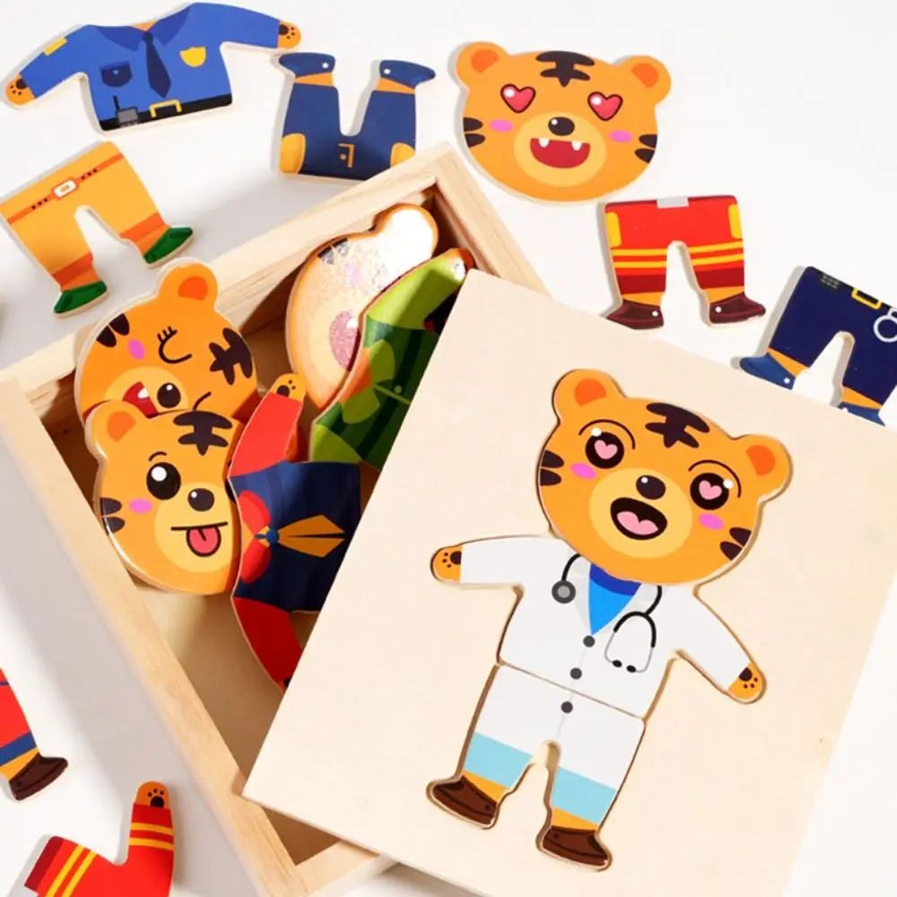Houten materiaal Houten puzzel Verander kleding Feature Cartoon Design Cartoon Verander kleding Spel Educatieve functie