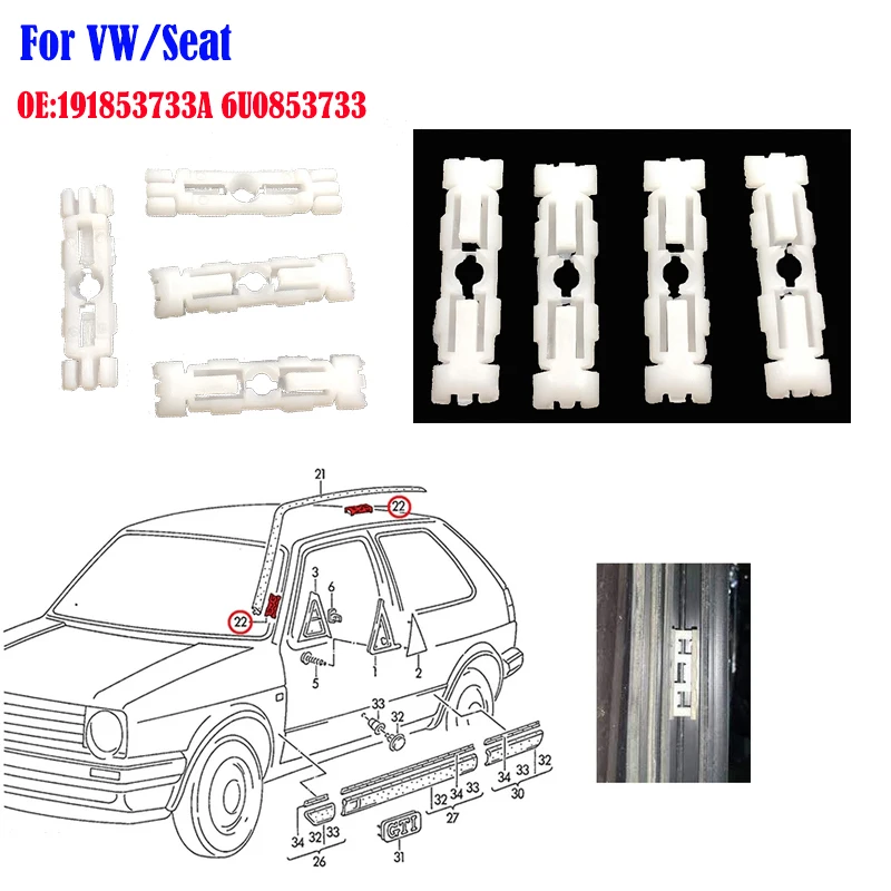 30X Roof Rail Bar Cutter Clips Moulding 191853733A 6U0853733 For VW Golf 7 MK2 Jetta GTI Caddy Passat B3 B4 Seat Cordoba Ibiza