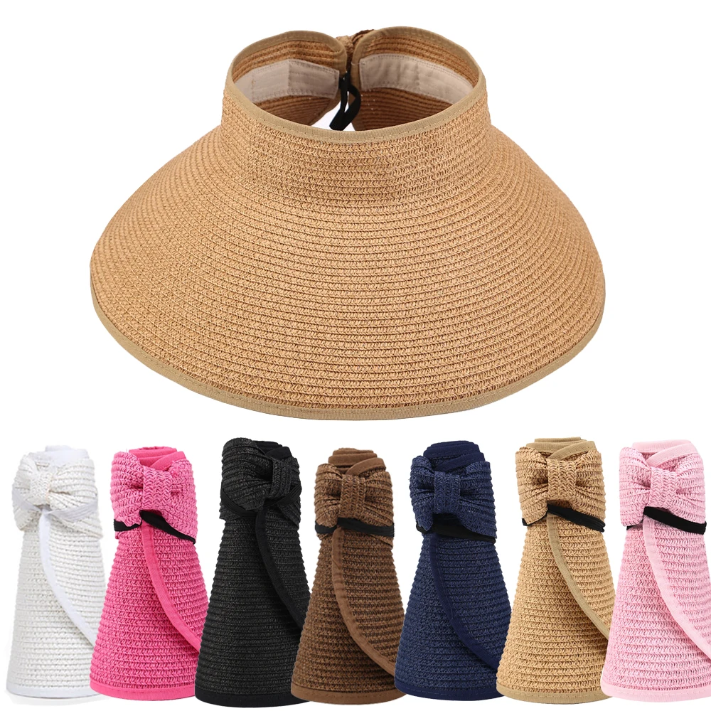 

2023 New Women Summer Visors Hat Foldable Sun Hat Wide Large Brim Beach Hats Straw Hat chapeau femme Beach UV Protection Caps