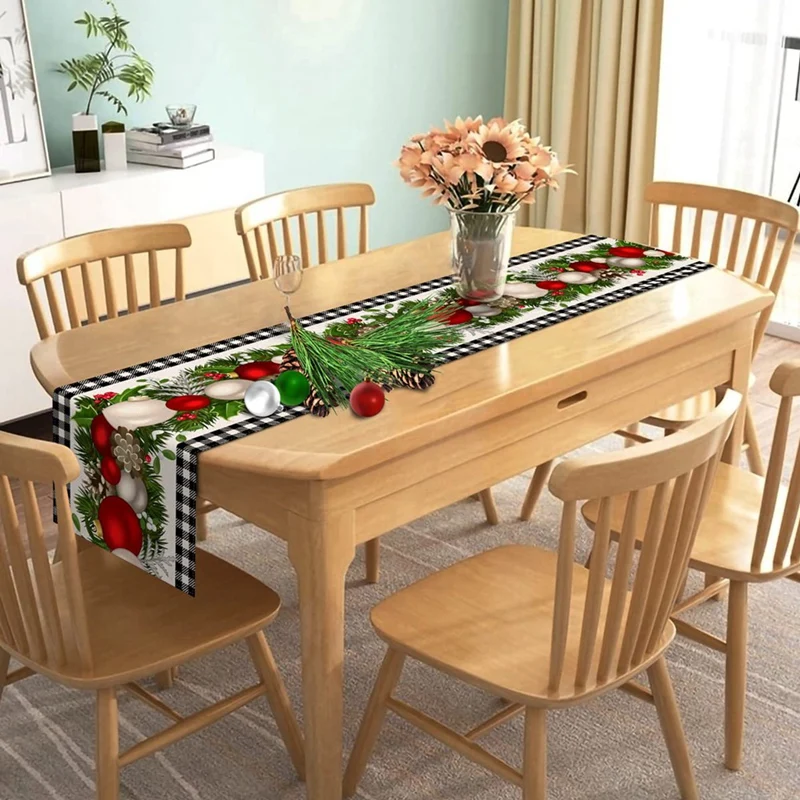 Black And White Gingham Christmas Check Plaid Table Runner Christmas Decoration Table Runner Holiday Home Kitchen Decor