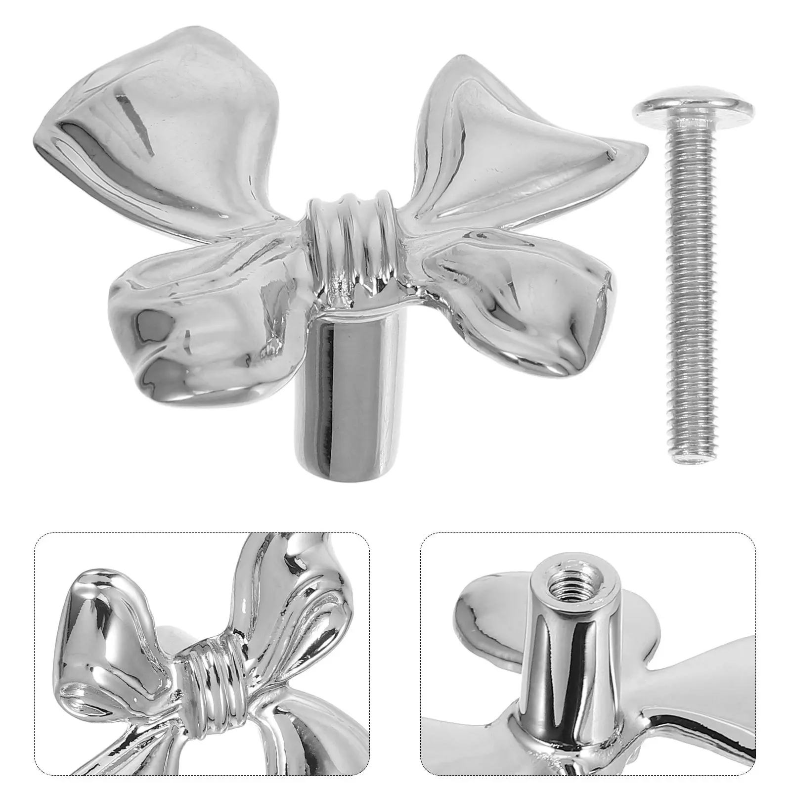 Brass Bowknot Dresser Knob Vintage Silver Cabinet Pull Handle for Wardrobe Drawer Furniture Decor Stylish Bow Drawer Pulls Metal