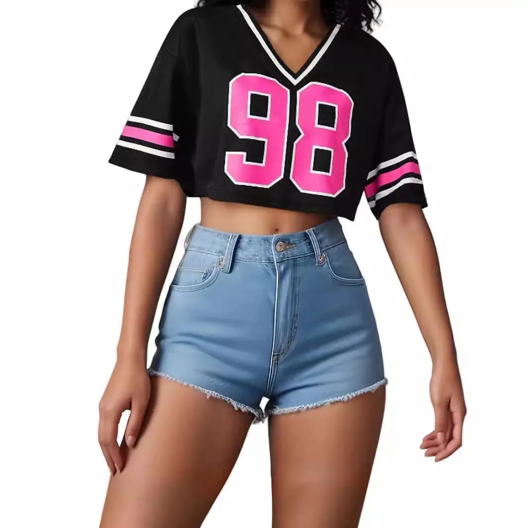 

Женский укороченный топ Sports irt, повседневная футболка из полиэфирной ткани с принтом, летняя коллекция, женская мода