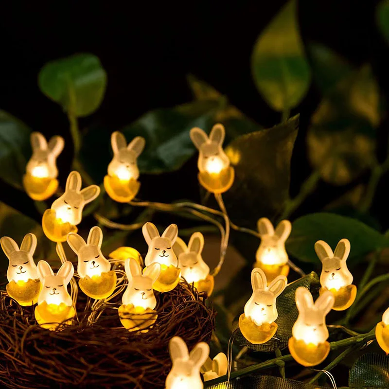 

Curtain 2024 Easter Rabbit String Light Carrot Chick Eggs Fairy Light Garland Happy Easter Party Decoration for Home Kids Gift