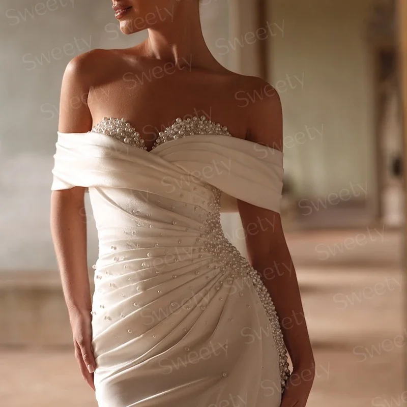 Abito da sposa a sirena staccabile 2 in 1 in taffettà con perline Abito da ballo in pizzo con scollo a barca senza maniche con cerniera da sposa Robe MariéE in raso