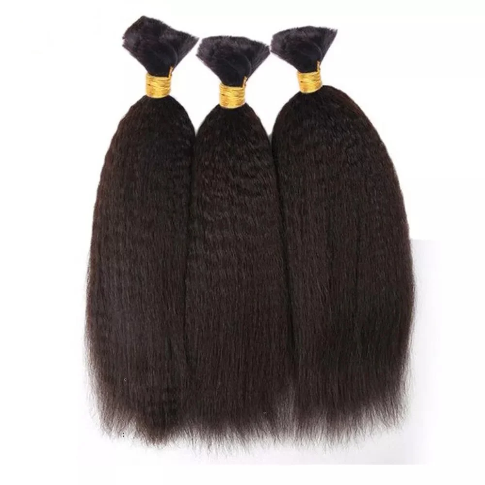 Kinky Straight Human Hair Braiding Hair No Weft Natural Color 100% Real Human Hair Bulk For Braiding Extensions 16-26Inches #1B