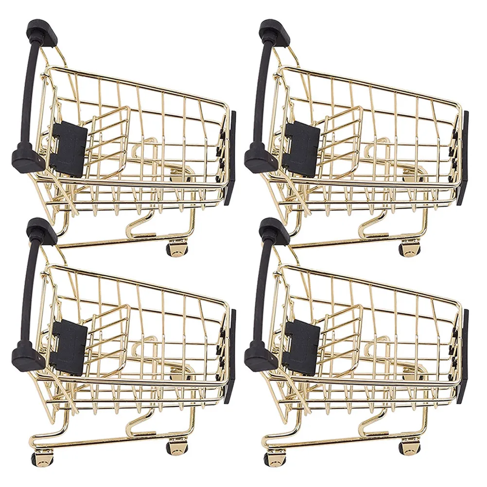 Carrito de compras de Metal para niños, Mini carrito para juego de imitación, cesta de almacenamiento, organizador de escritorio, juego de rol de supermercado, comestibles, 4 Uds.