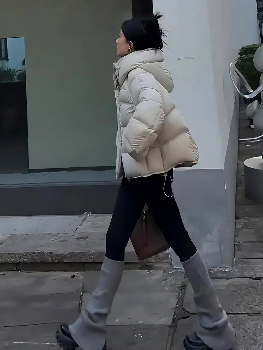 

Женская короткая белая пуховая куртка с капюшоном на шнурке, теплая, модная, зимняя, для повседневной носки, со съемным капюшоном