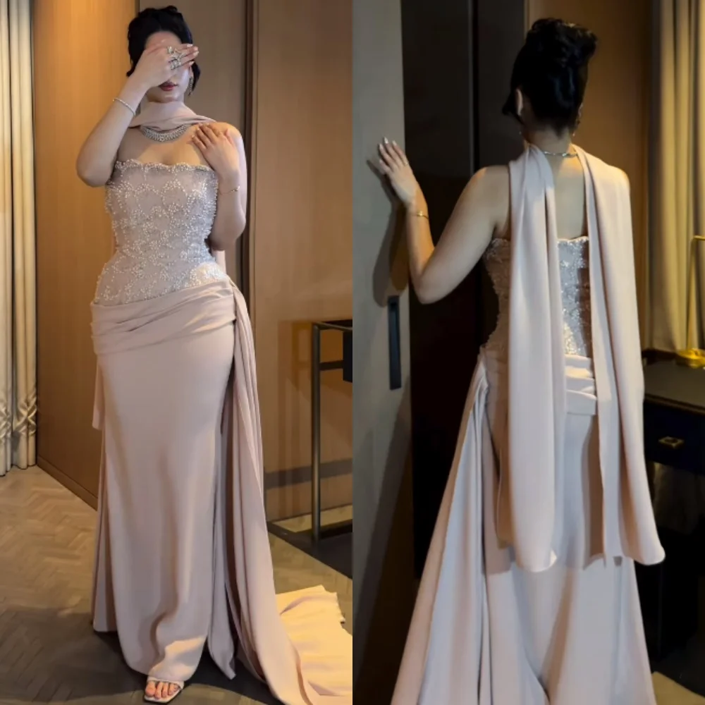 

Customized Intricate Fashion Jersey Sequined Beading Column Strapless Long Dresses Bespoke Occasion Dresses Matching Elegant