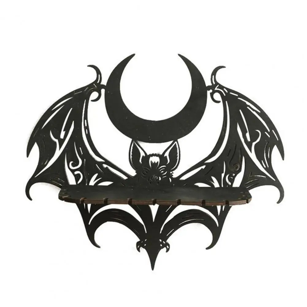 Wooden Bat Wall Shelf Wooden Floating Shelf Spooky Halloween Bat Wooden Wall Shelf with Faux Floating Display for Room Decor