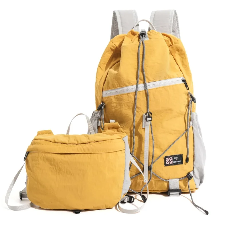 2026 New Arrival Color Block Drawstring Backpack Detachable Crossbody Pouch Lightweight Nylon Outdoor Camping Sports Daypack