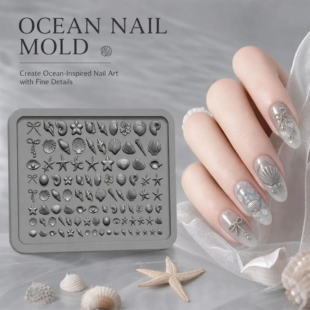 Ocean Theme Silicone Nail Mold Multi Grid Shell Starfish Bow Sea Creature Shape Reusable Mould For UV Resin Polymer Clay DIY