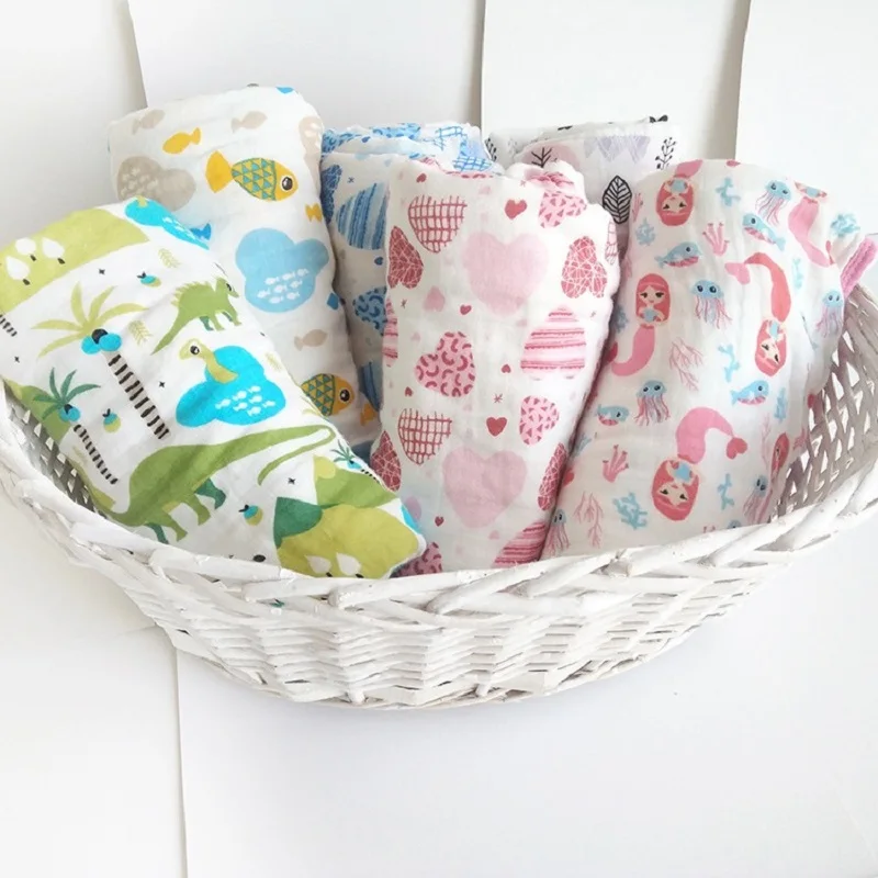 

Mermaid Four layers 140*100cm 100% Cotton Baby Muslin Blanket Breathable Swaddling Receiving Blanket for Newborn Infant, Perfect