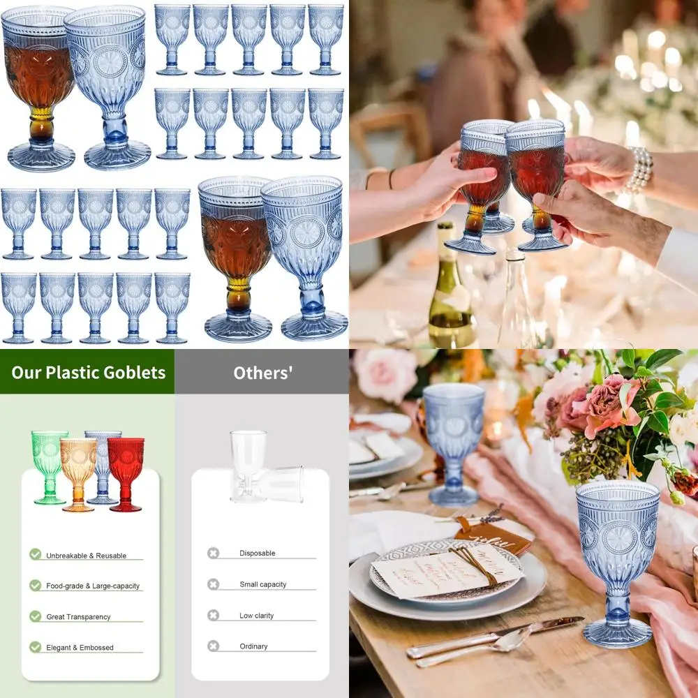 

Многоразовые пластиковые бокалы для вина на 12 унций — набор из 24 шт., цветные бокалы без ножки с цветочным тиснением для небьющейся посуды для напитков