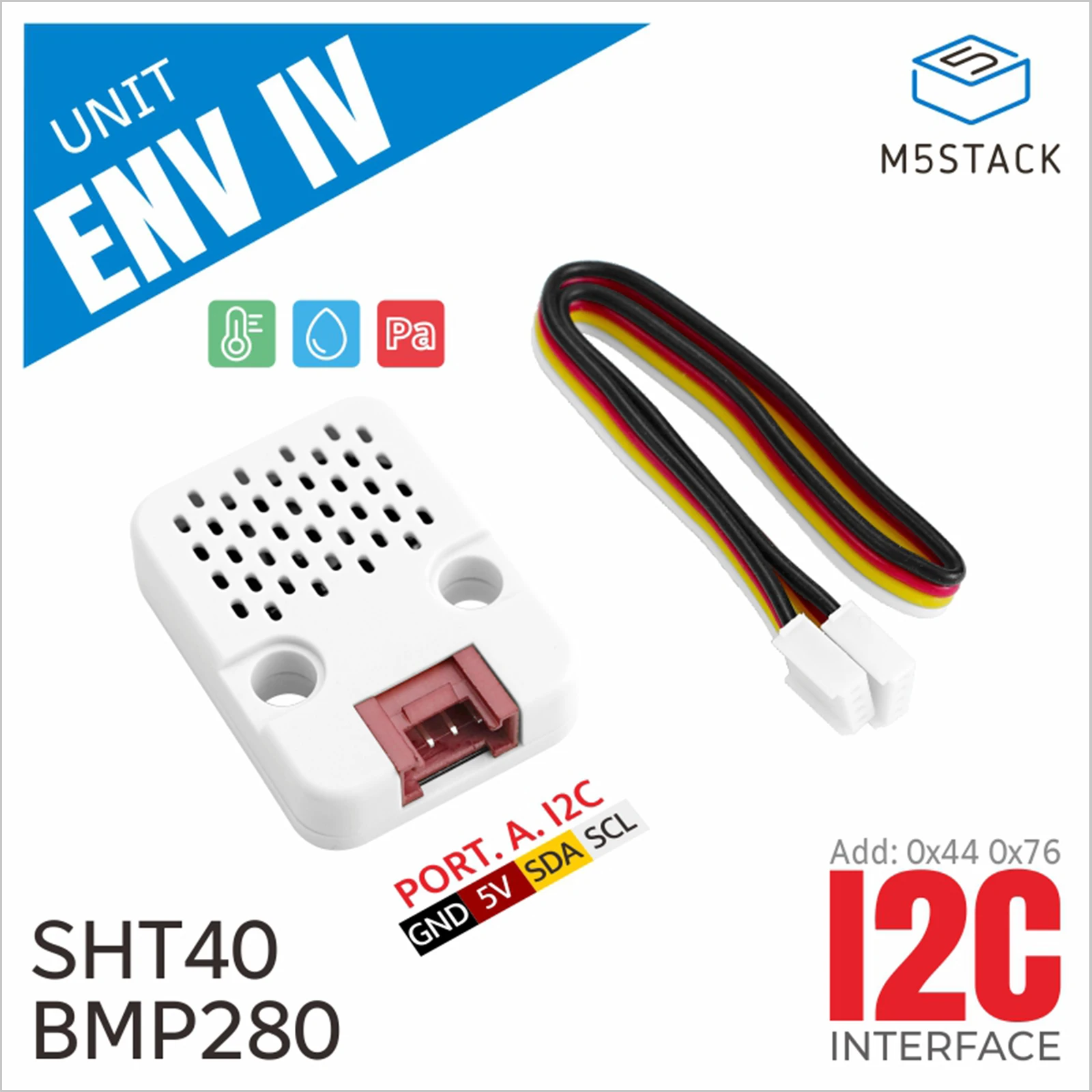 

M5Stack Official ENV IV Unit with Temperature Humidity Air Pressure Sensor (SHT40+BMP280))