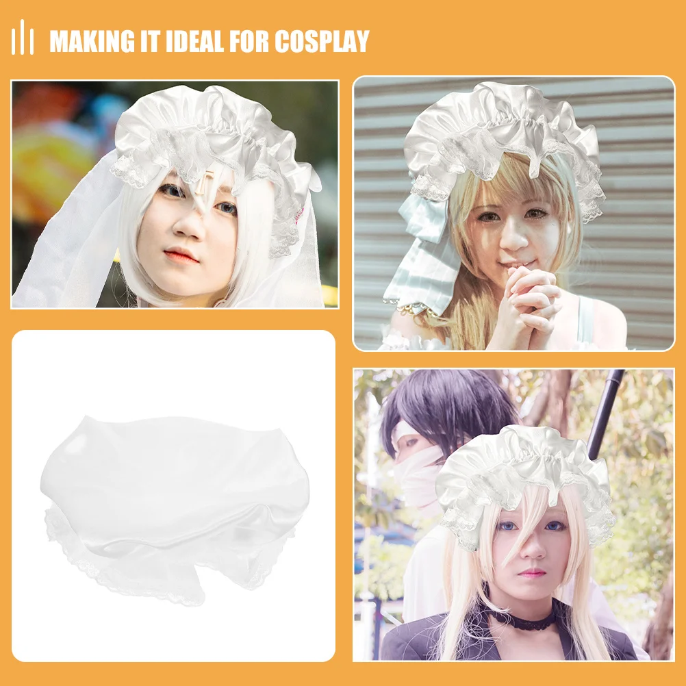 Bonnet de demoiselle d'honneur en dentelle blanche, 2 pièces, chapeau de fête, accessoires de Cosplay, couvre-chef élégant pour femmes, robe fantaisie, casquette de jeu de rôle pour fête de thé