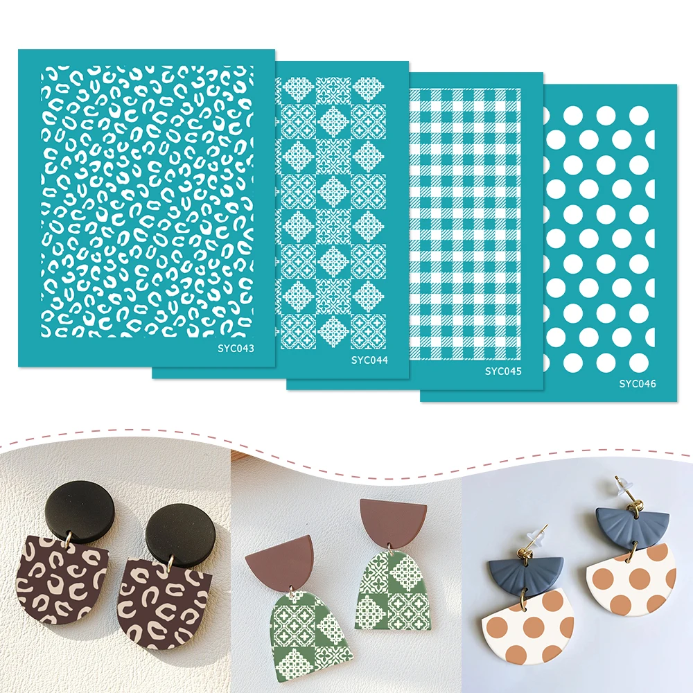 Leopard Print,Ethnic Grid,Gingham Check,Polka DotSilkscreen Stencil for Polymer Clay Earrings, Bold Jewelry Making Supplies