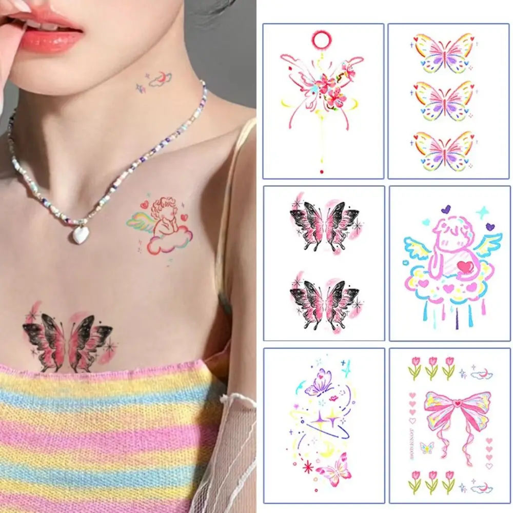 Long-lasting Sweet Temporary Tattoo Stickers Butterfly Cloud Body Art Sticker INS Pink Makeup Tattoo Decals Legs