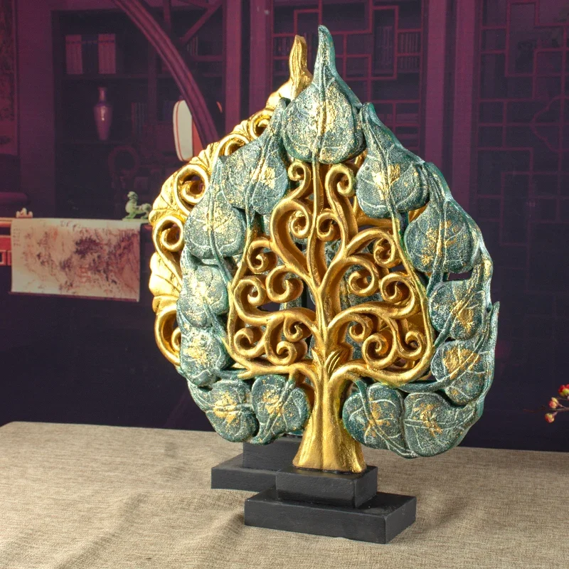 Thai handicrafts Solid wood Bodhi leaf ornament Hotel clubhouse Living room Tea room Desktop Zen decoration Opening gift