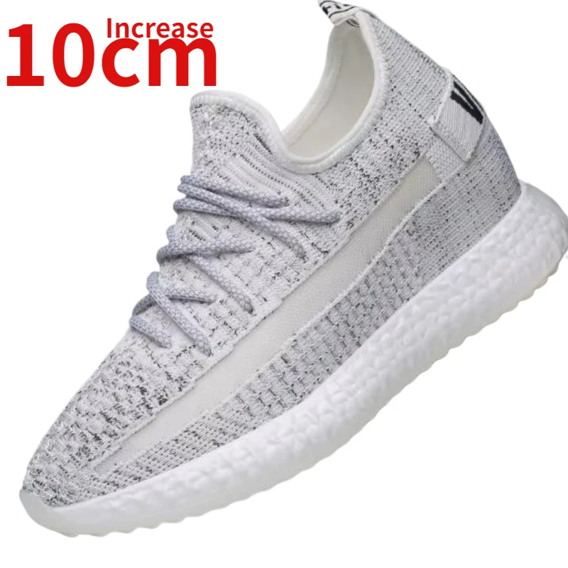 Mesh Breathability Heightening Shoes for Men's Elevator Shoes Height Increase 10cm Comfortable Casual Sports White Sneakers Male