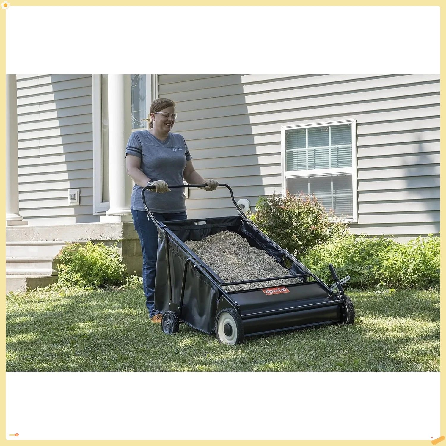 30インチの手押し式芝生掃除機、12立方フィート ホッパーバッグ容量; 葉っぱ・草キャッチャー、ブラシの高さ調整可能