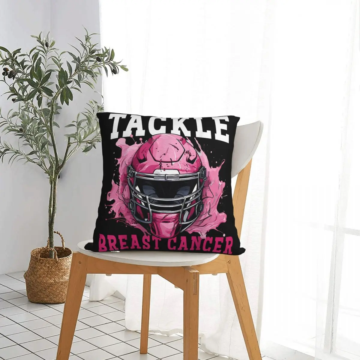 Tackle Football Breast Cancer Awareness Pink Ribbon Pillow Cases Cushion Cover Decorative Throw Pillow Case Cover for Home