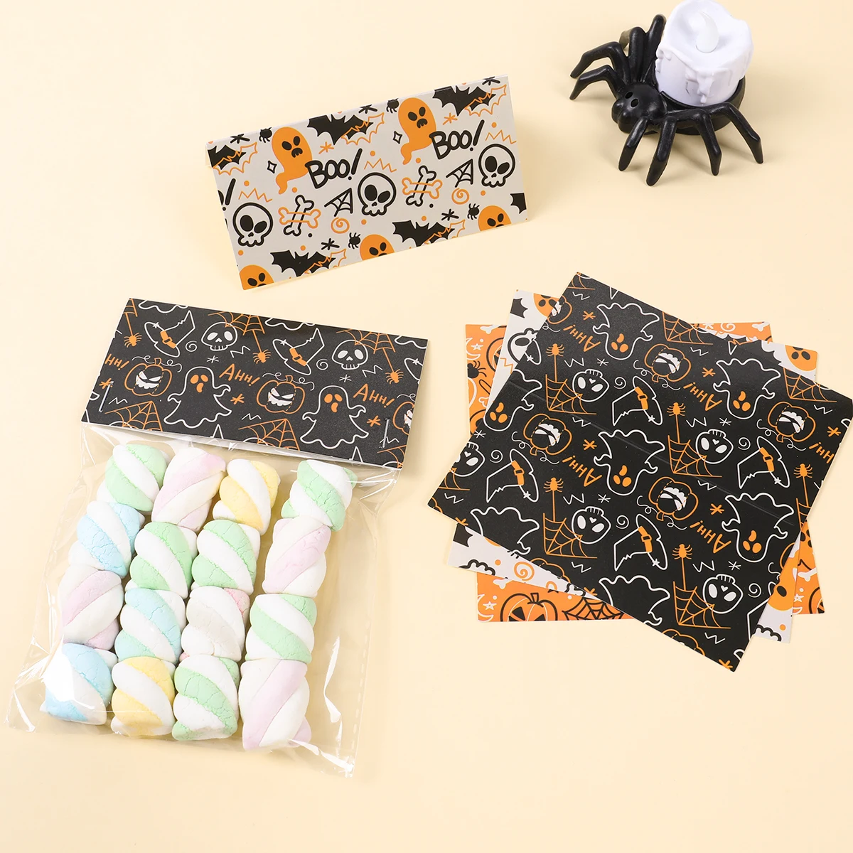 12pcs Halloween Candy Bags Pumpkin Ghost Plastic Gift Cookie Packaging Bags Halloween Party Decor Supplies Kids Trick or Treat