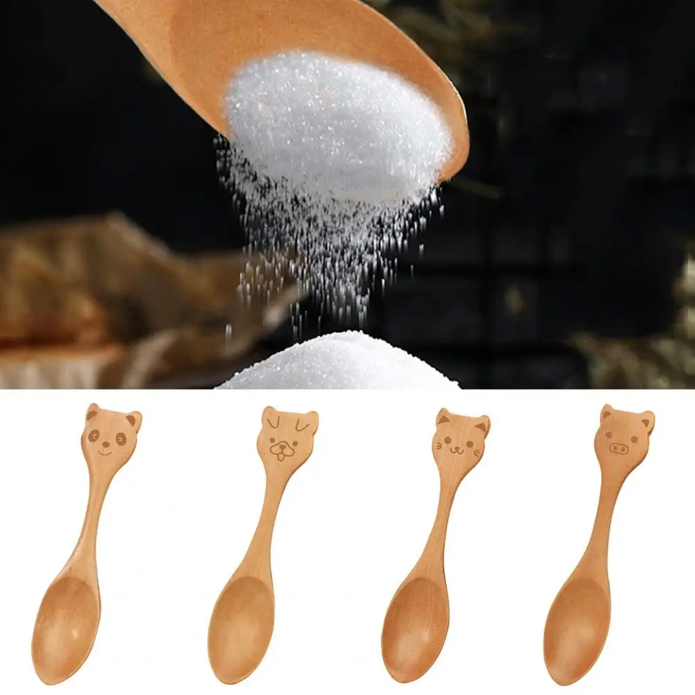 

Ложки из натурального дерева, очаровательные с ручками мультяшных животных, универсальные деревянные ложки для детей, 5 милых мультяшных персонажей