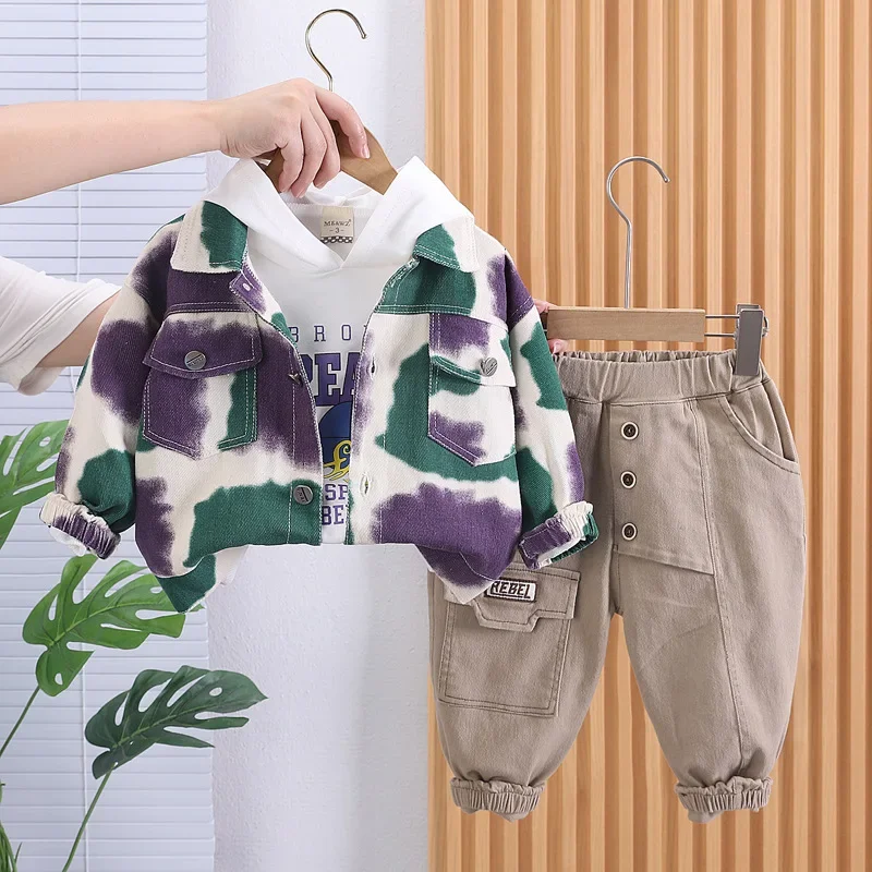 Spring Autumn Korean Baby Boy Clothes 9 To 12 Months Camouflage Cardigan Denim Coats + Hooded Hoodies + Jeans for Boys Outfits