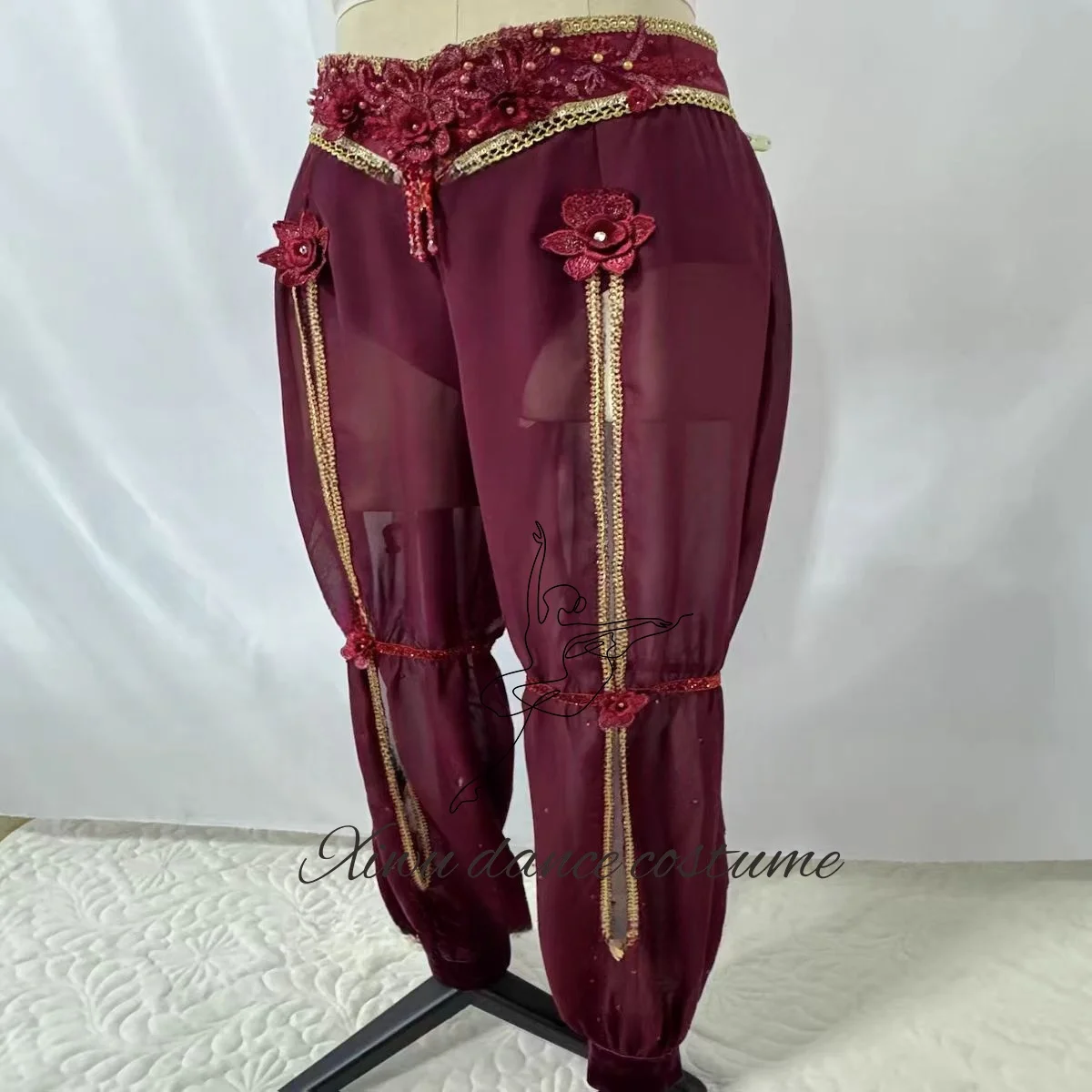 Professional ballet Arab split wine red custom competition chiffon skirt