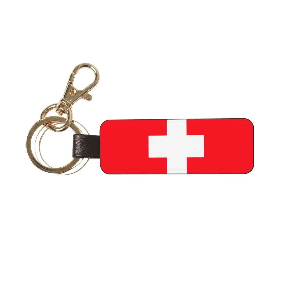 Switzerland Flag Genuine Leather Car Keychain Universal Key Fob Keychain  Leather Key Chain Holder for Men and Women