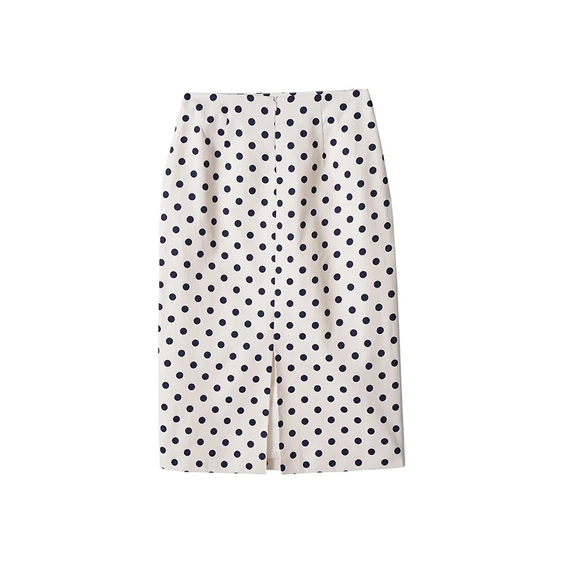 YENKYE Summer 2026 Women's  Polka Dot Pencil Skirt Mid-rise Slit Hem Back Midi Bodycon Skirts