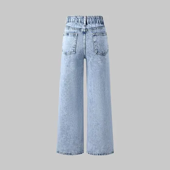 Teen Girl Ripped Jeans Snow Wash Denim Wide Leg Pants Loose Oversize Style Teenager Girls Clothes Children Outfit Fashion Y2K 2