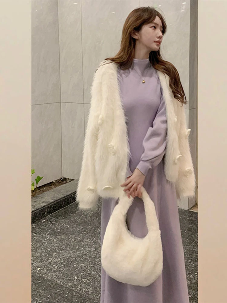 Feminino de malha longo Dr f gola alta preguiçoso Sle camada base outono inverno nova chegada macio aconchegante vestido linha A doce Japão...