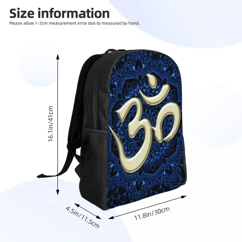 Mochilas OM personalizadas con Mandala azul para hombres y mujeres, bolsa de libros informal para mochilas escolares universitarias