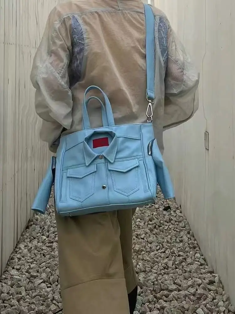 

Vintage Blue Jacket Novelty Tote Bag Women Men Retro Large Capacity Gym Travel Unisex Shoulder Bag Fashion Leather Handbag 2025
