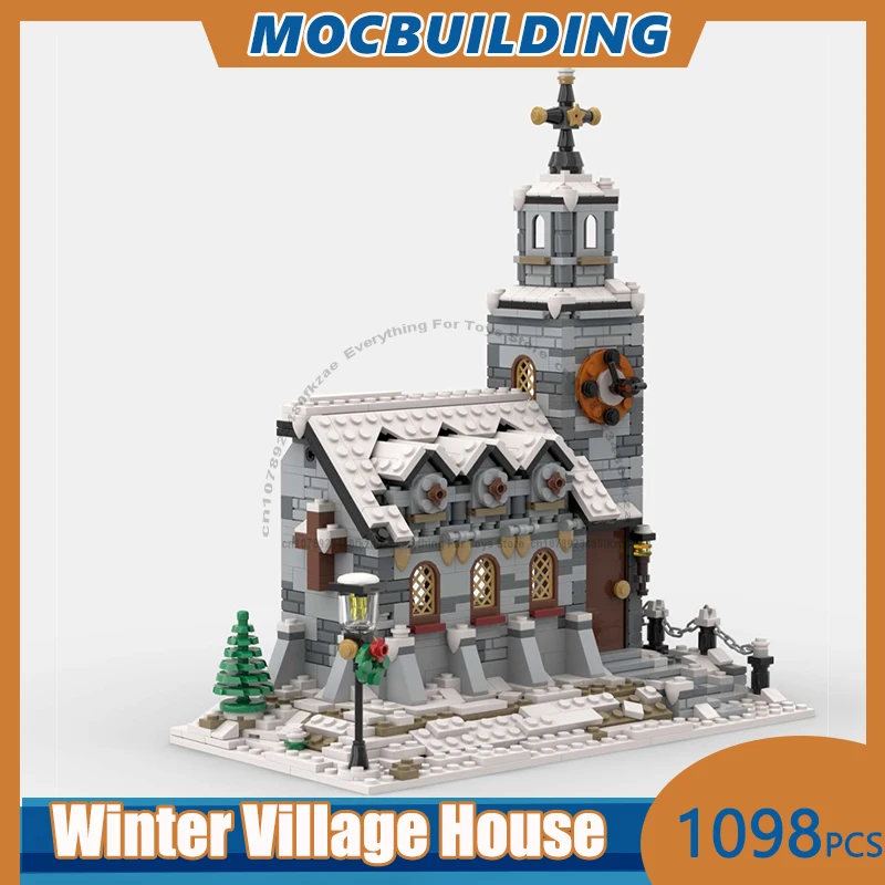 Pueblo de invierno casa de temporada modelo MOC bloques de construcción DIY montar ladrillos colección exhibición juguetes creativos de Navidad regalos 1098 Uds